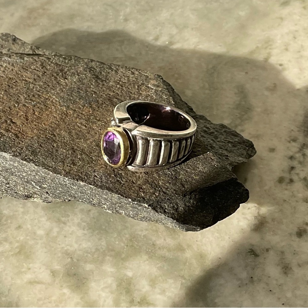 LAST CHANCE Vintage LAGOS Amethyst Sterling Silver and 18k Gold Ring - Picture 3 of 6